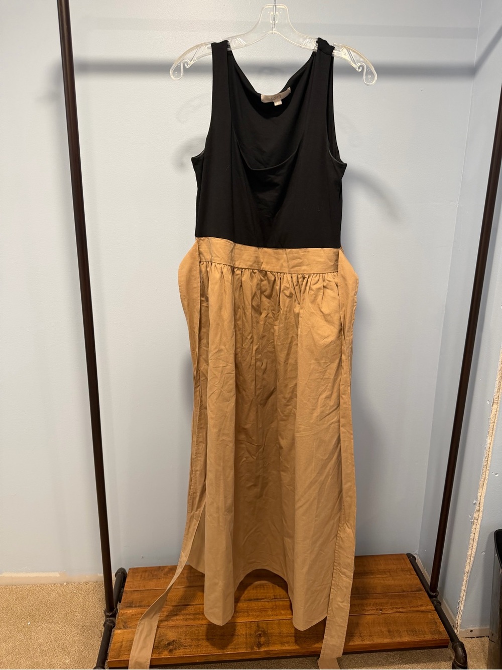 Sleeveless Black Top with Tan Maxi Skirt